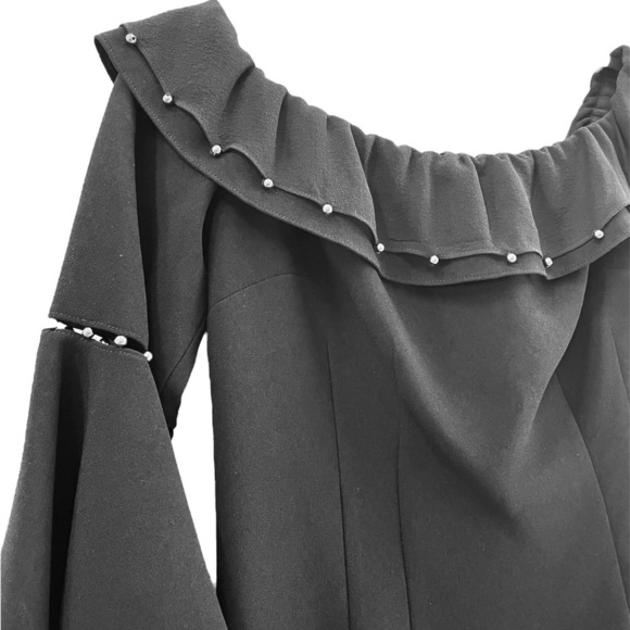 Elie Tahari Bell Sleeve Off Shoulder Black Cocktail Dress Size 4 - Picture 3 of 6
